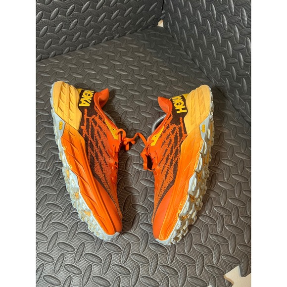 Hoka Speedgoat 5 Trail Running Shoes Mens 11.5 Orange Yellow Vibram Megagrip